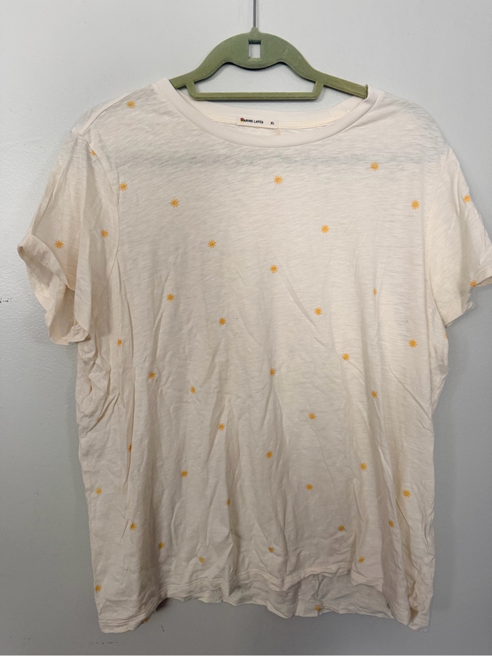 Marine Layer XL Cream Yellow Daisy Embroidered Short Sleeve Tee